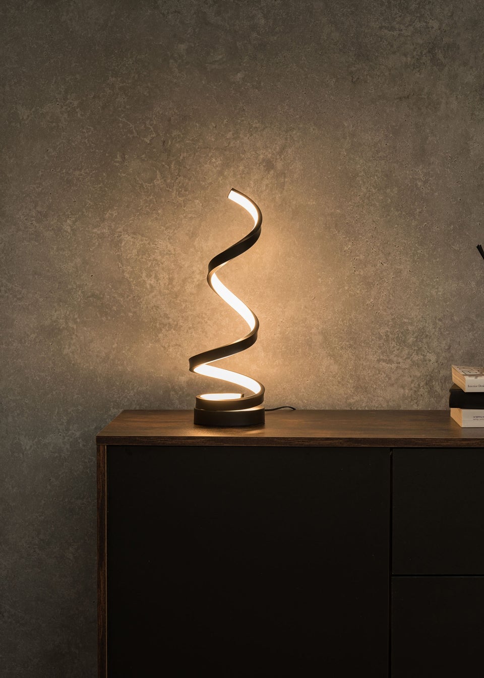 ValueLights Infinity  Matt Black Single Twist LED Table Lamp (41.5cm x 12cm x 12cm)