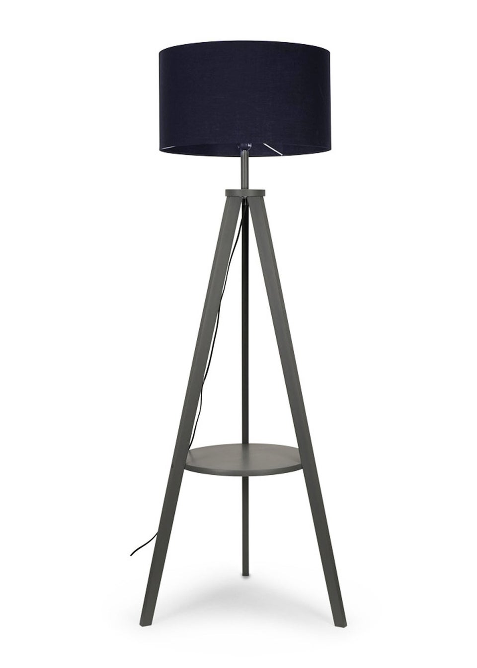 Grey tripod floor lamp with shelf on sale
