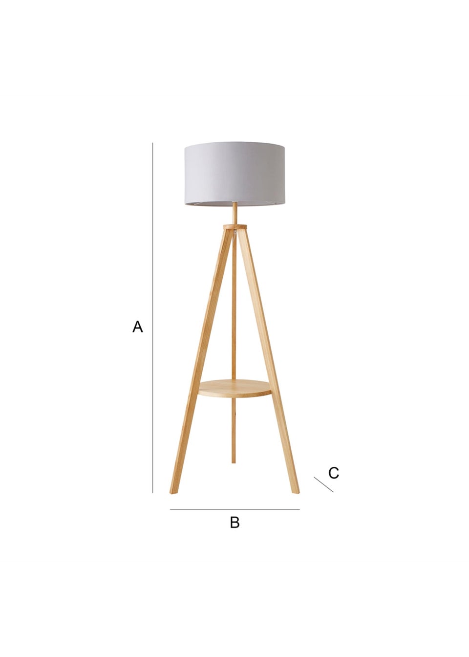 ValueLights Morrigan Light Wood Tripod Floor Lamp Grey Shade (147cm x 45cm)
