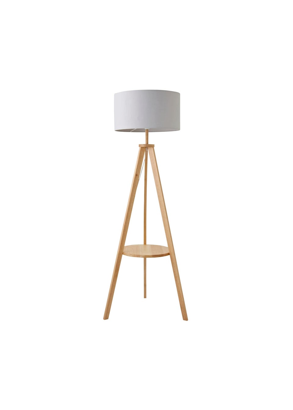 ValueLights Morrigan Light Wood Tripod Floor Lamp Grey Shade (147cm x 45cm)