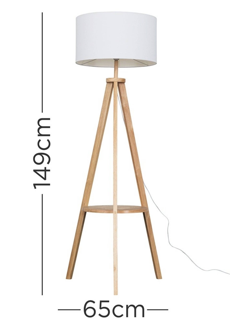 ValueLights Morrigan Light Wood Tripod Floor Lamp White Shade (147cm x 45cm)