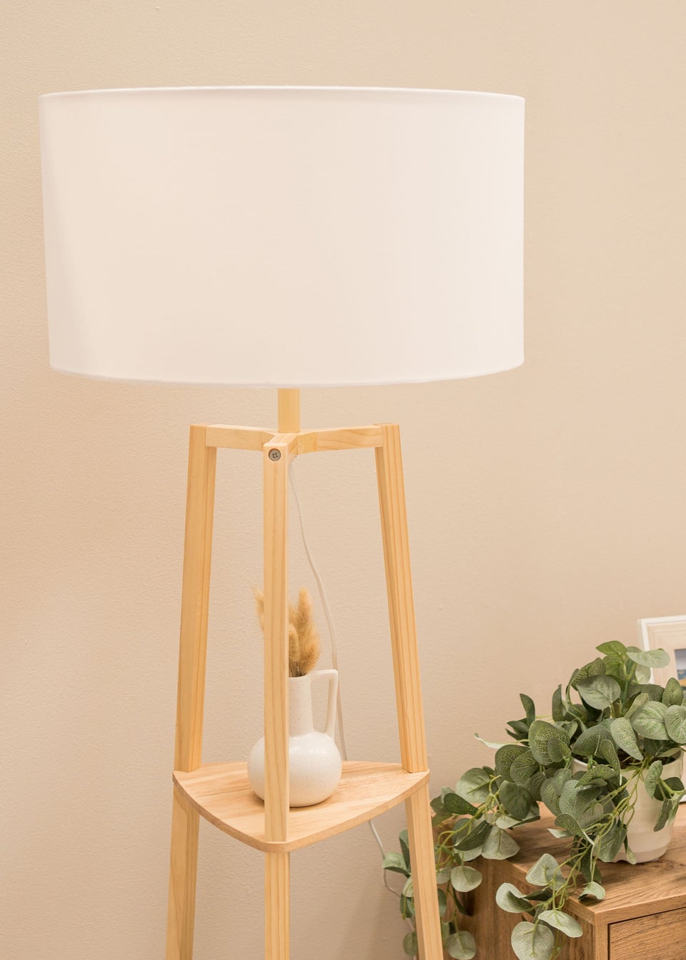 ValueLights Hiru Natural Wood 3 Tier Shelf Floor Lamp 25cm x 47cm x 47.5cm Matalan