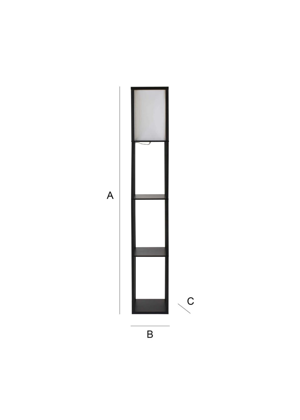 ValueLights Struttura Black Wooden Shelves Floor Lamp (159cm x 26cm x 26cm)