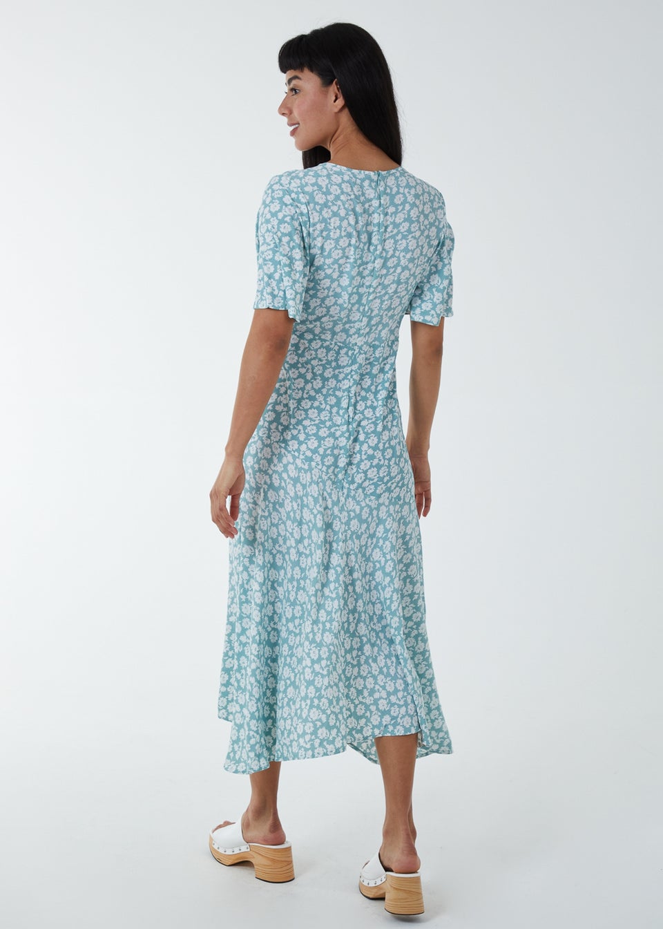 Blue Vanilla Green Angel Sleeves Wrap Midi Dress - Matalan