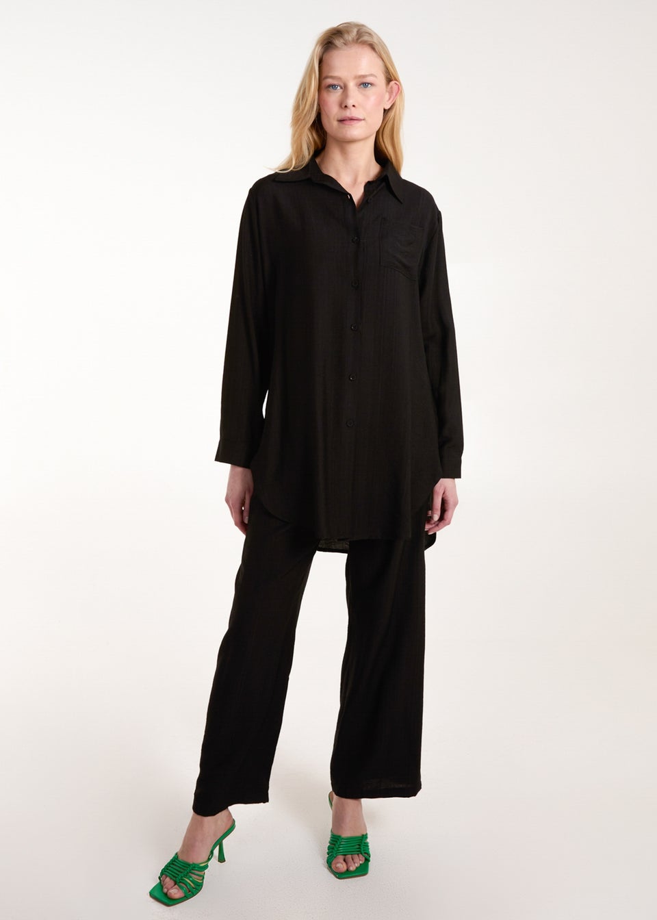 Blue Vanilla Black Striped Cosy Shirt Set