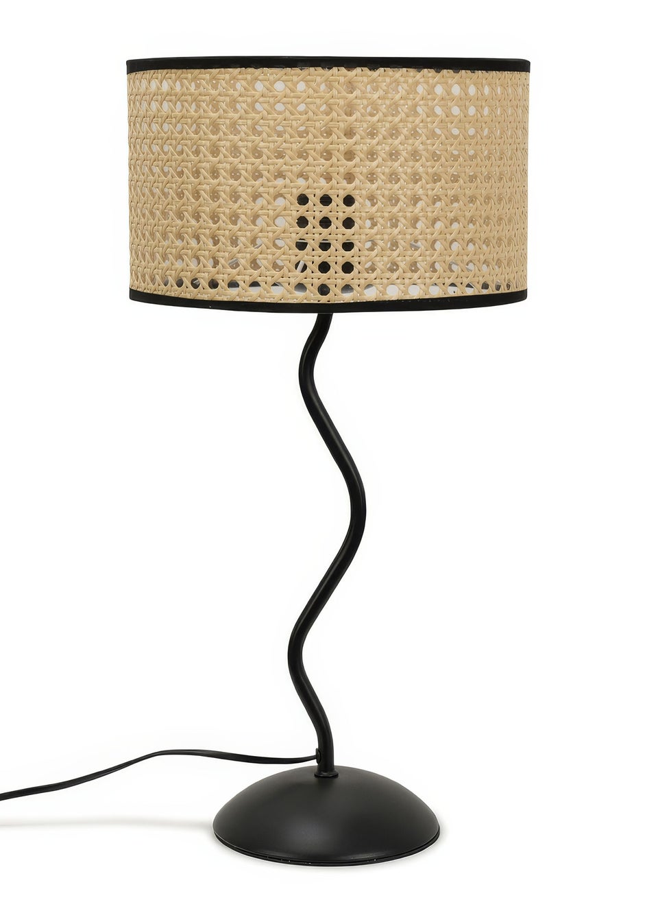 ValueLights Wiggle Black Metal Table Lamp Cane Shade (50cm x 25cm)