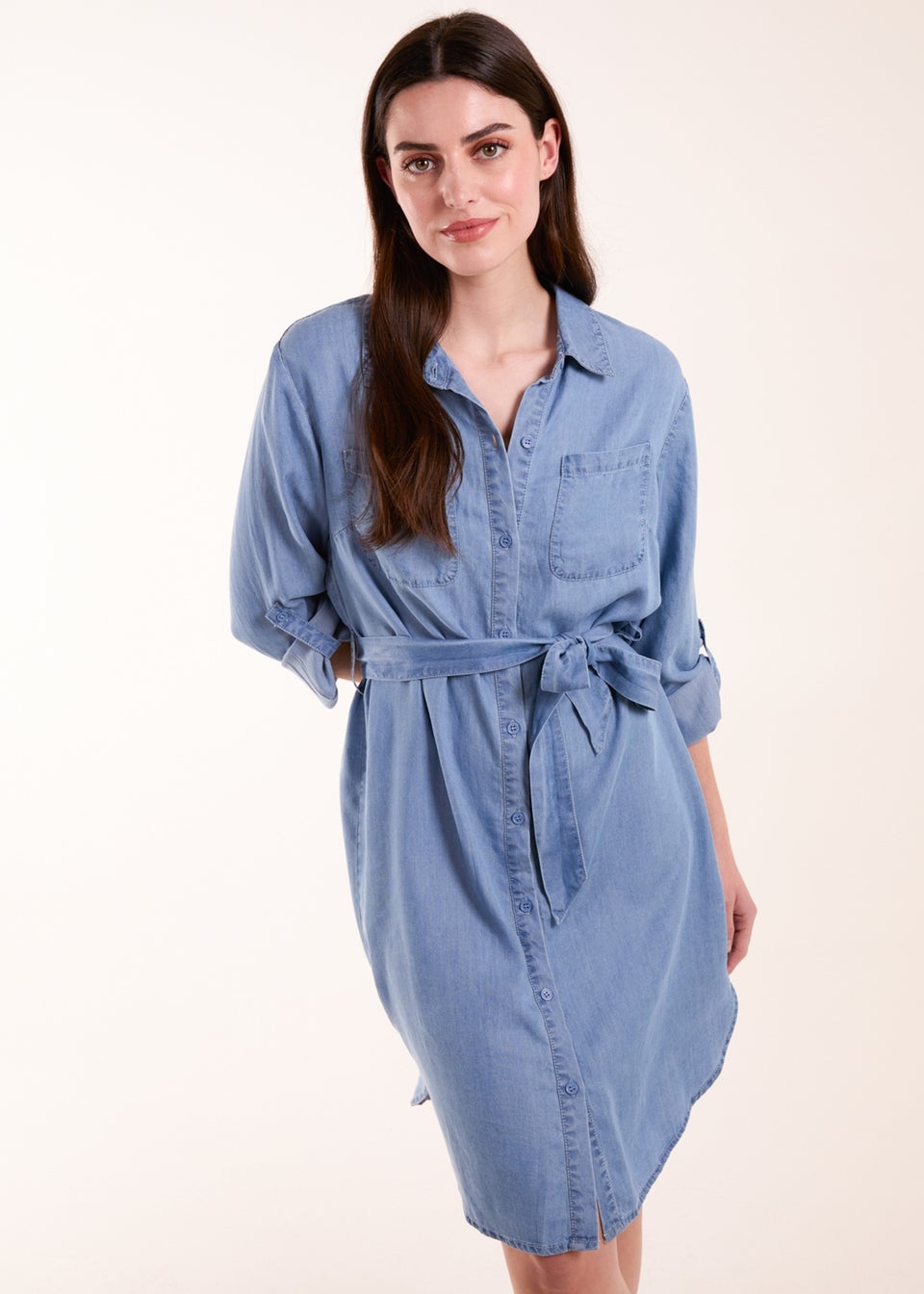 Blue Vanilla Blue Tencel Adjustable Sleeve Shirt Dress