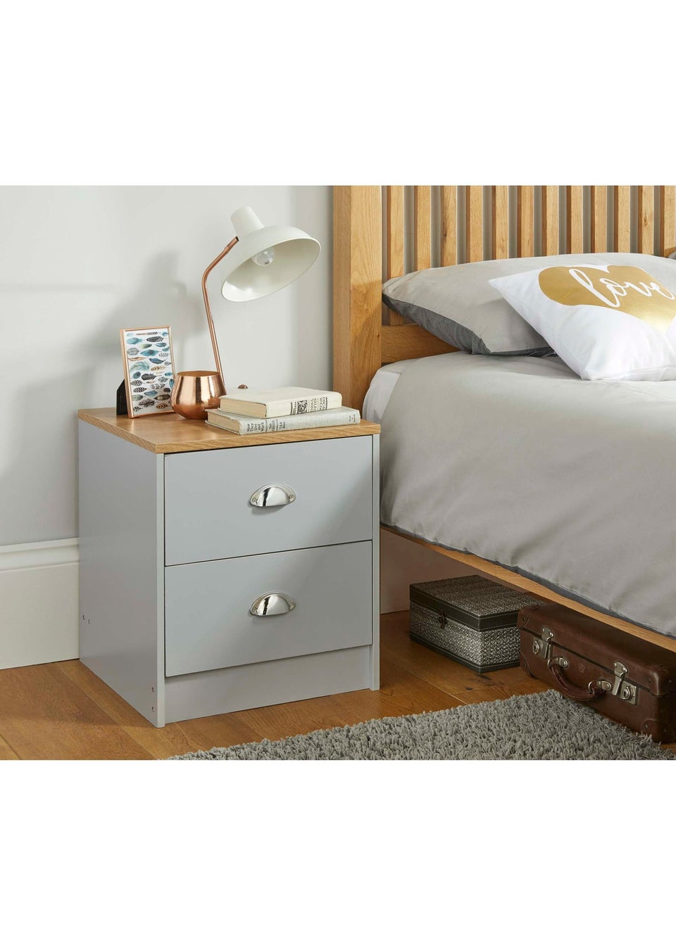 Lloyd Pascal Grey Linwood Two Drawer Bedside Table