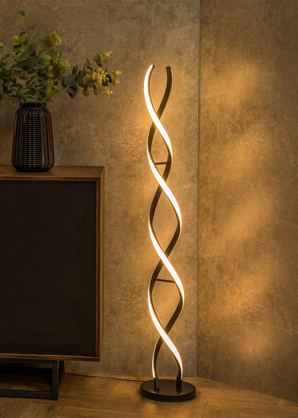 ValueLights Infinity Matt Black Double Twist Integrated LED Floor Lamp (120cm x 20cm x 20cm)