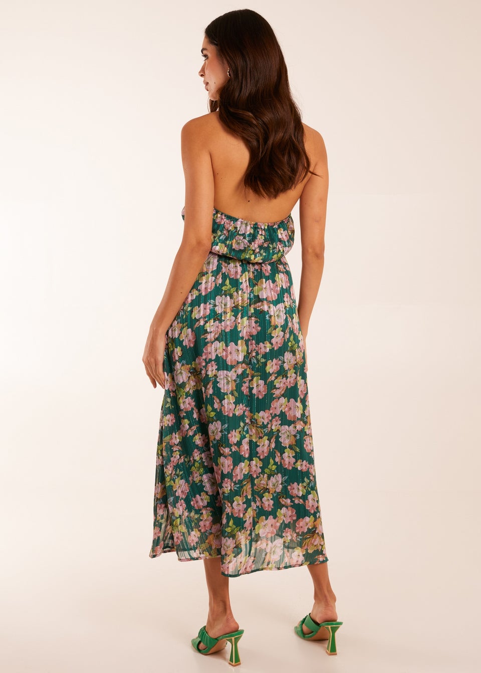 Blue Vanilla Green Wrap Halter Neck Pleated Midi Dress - Matalan