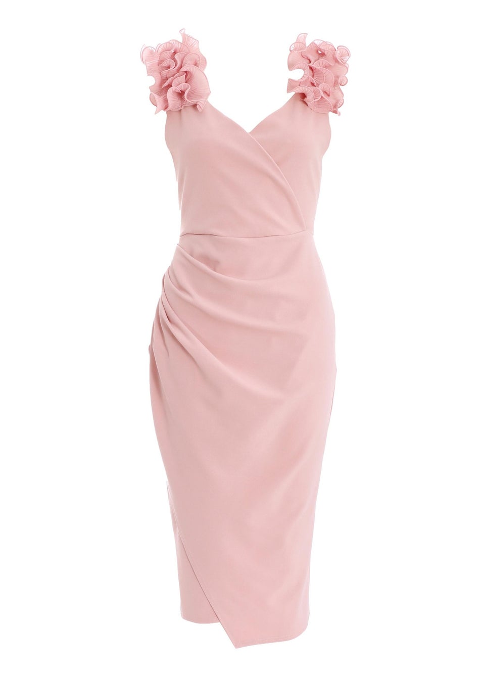 Quiz Pink Ruffle Wrap Midi Dress