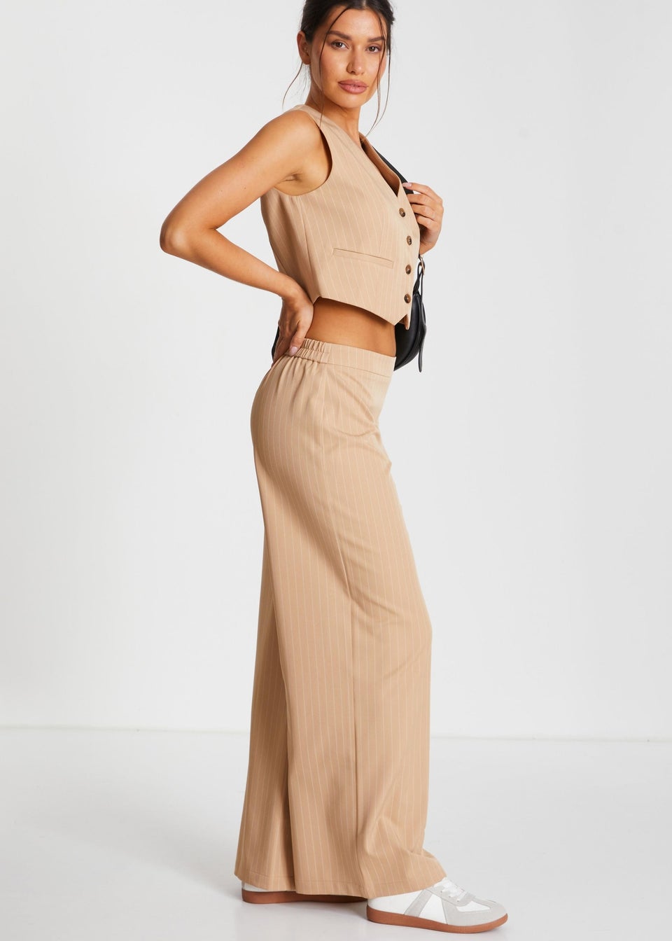 Quiz Camel Pinstripe Waistcoat