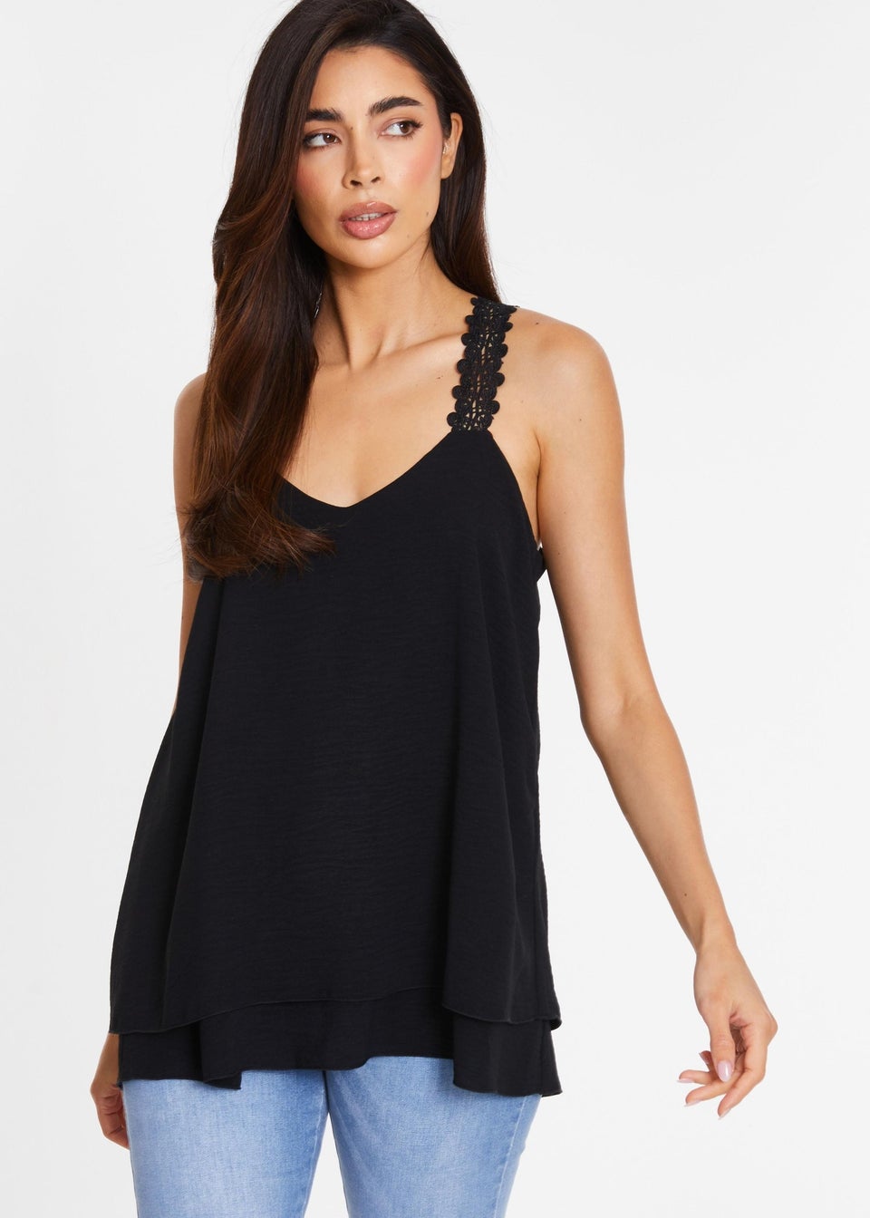 Quiz Black Crochet Strap Vest Top Matalan
