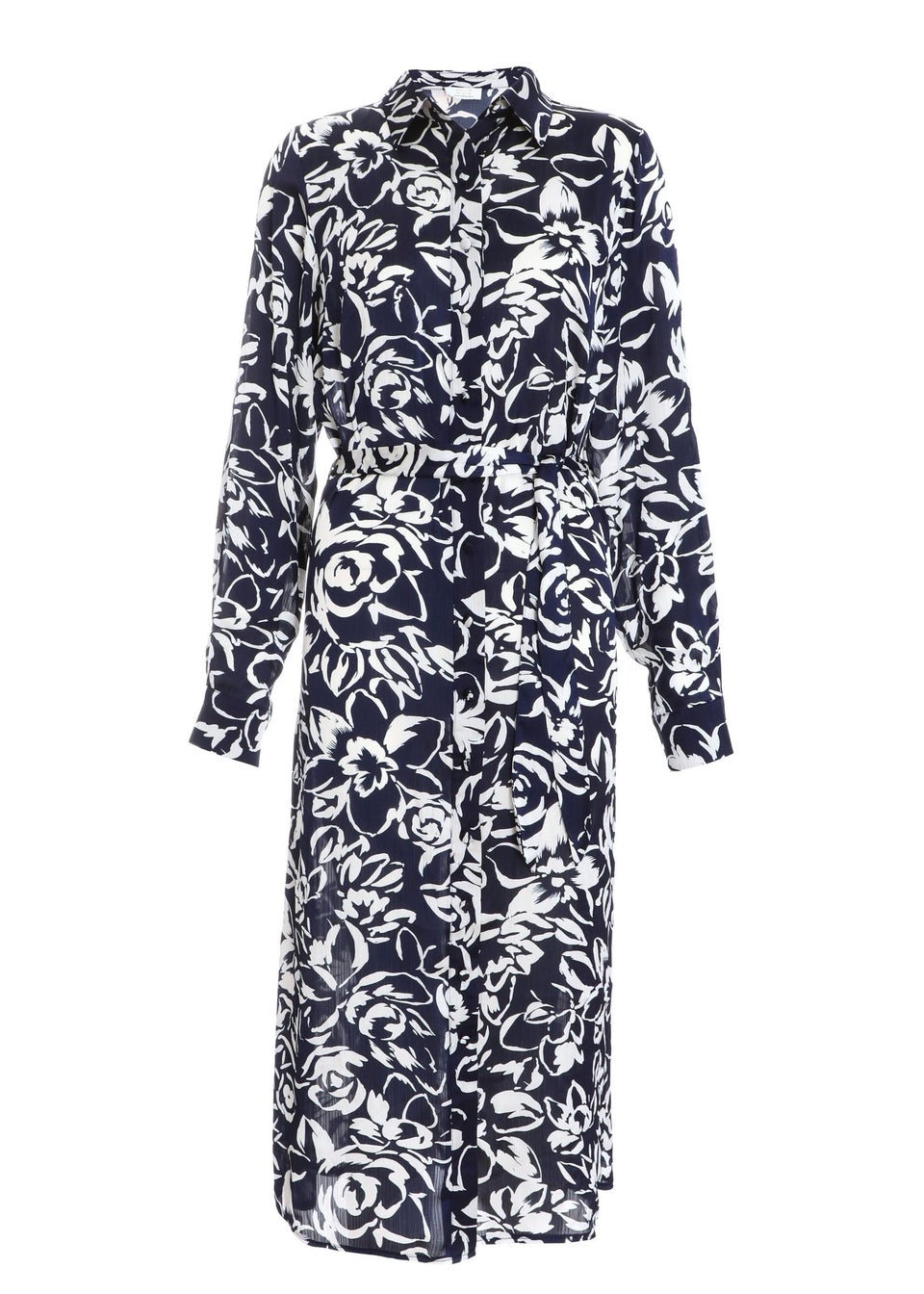 Quiz Navy Brush Stroke Midi Shirt Dress
