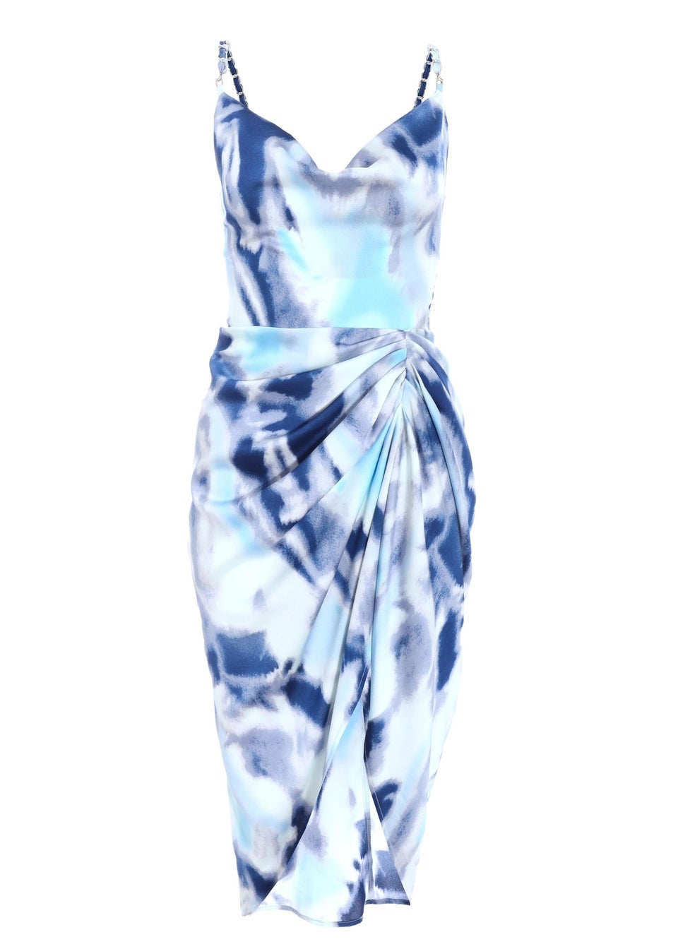 Quiz Blue Petite Marble Satin Ruched Midi Dress
