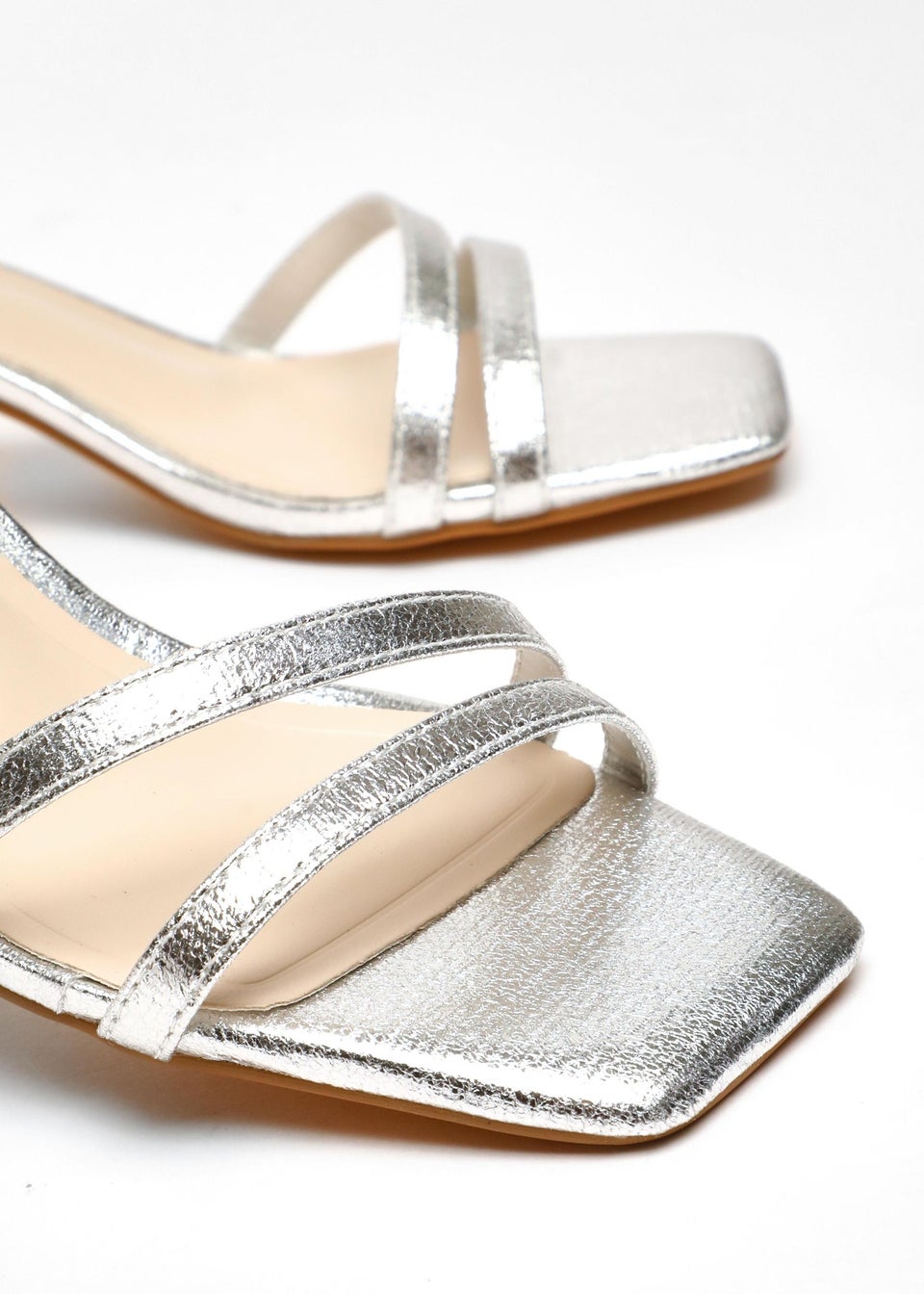 Quiz Silver Wide Fit Strappy Low Block Heeled Sandals Matalan