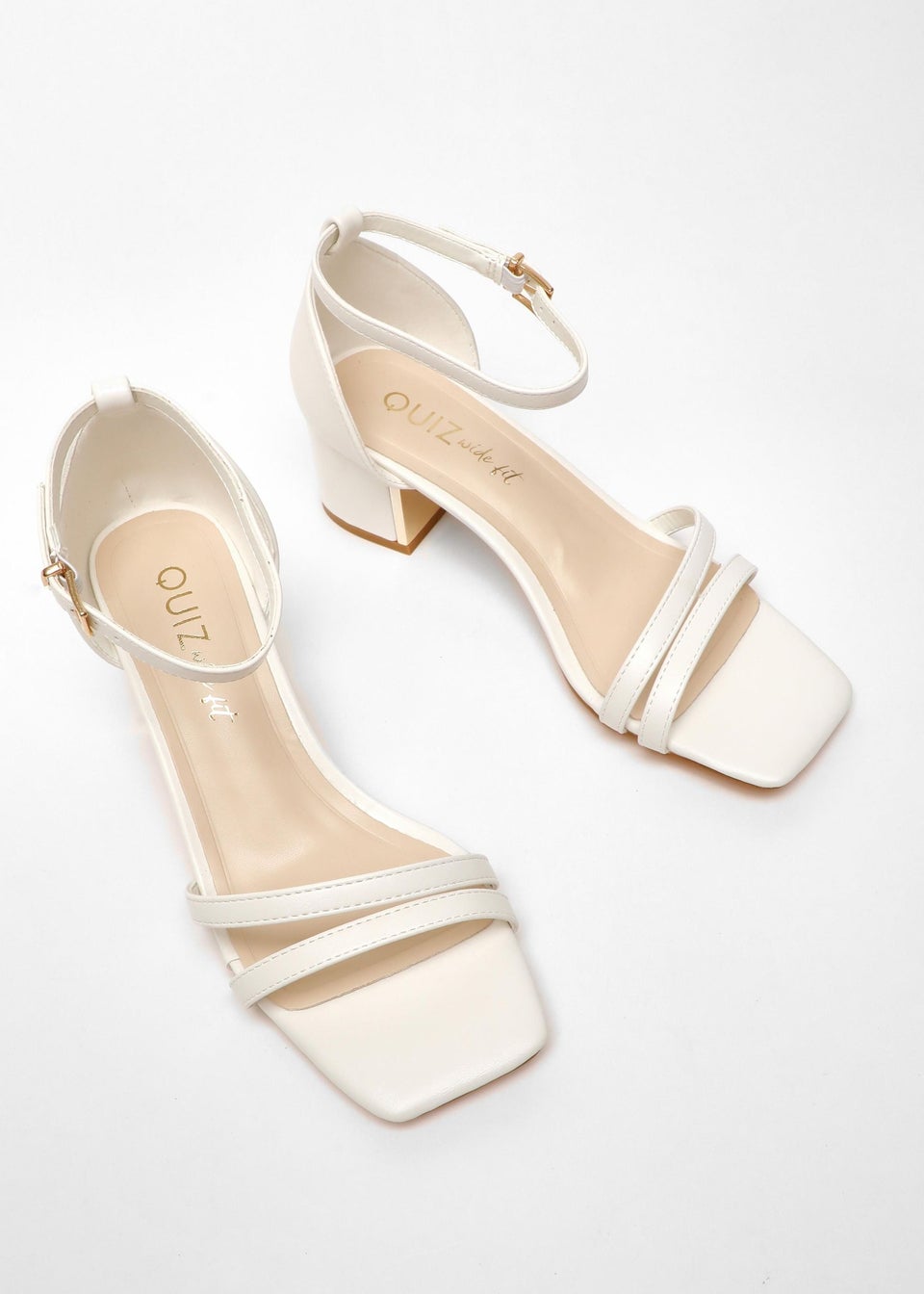 Quiz White Wide Fit Strappy Low Block Heeled Sandals