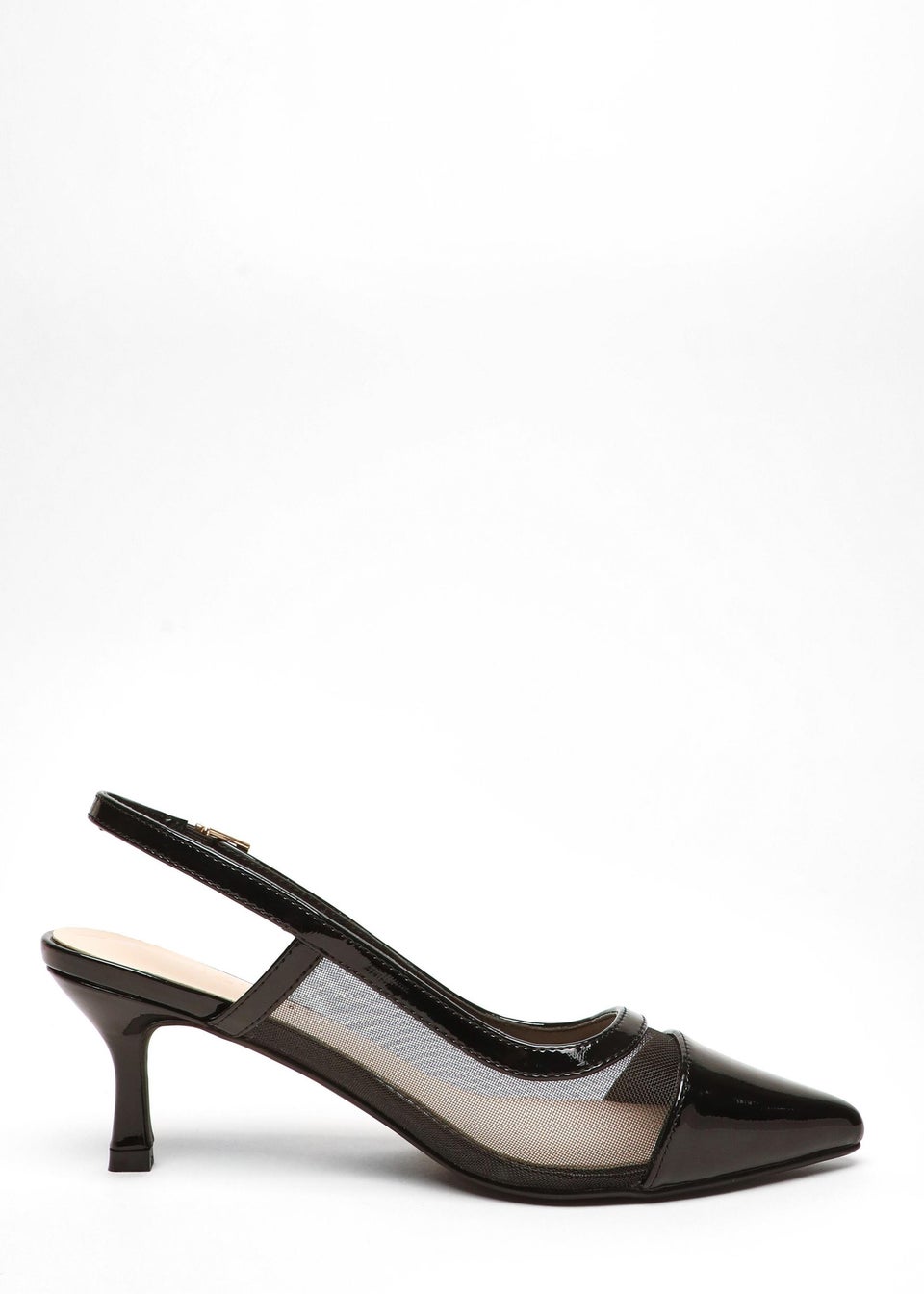 Quiz Black Wide Fit Faux Leather Mesh Sling Back Heels Matalan