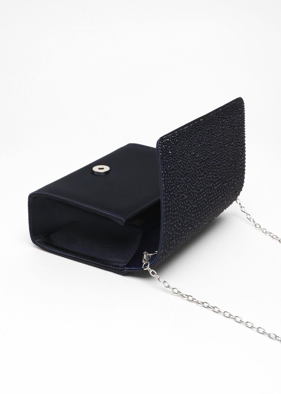 Quiz Navy Satin Embellished Clutch Bag