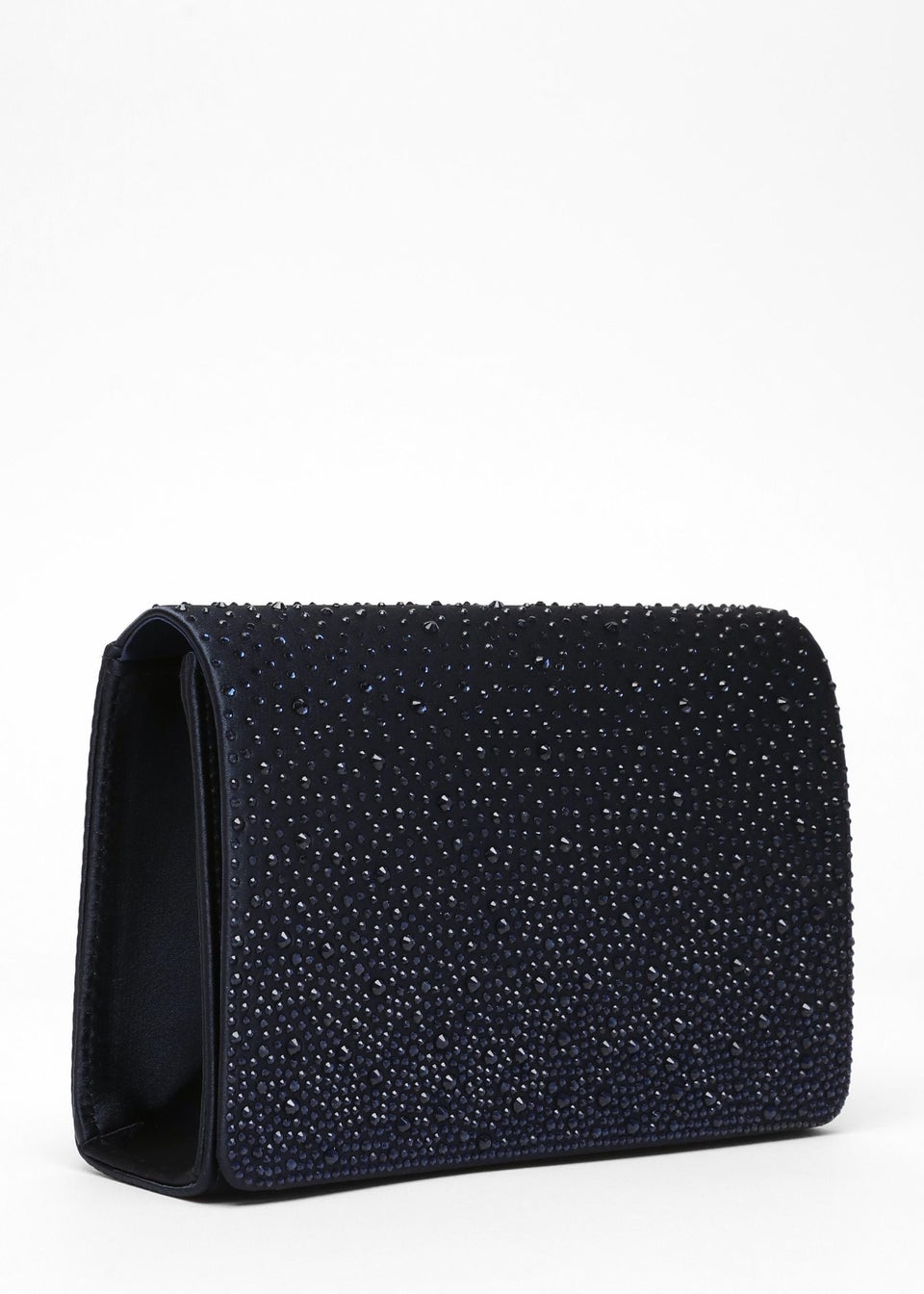 Quiz Navy Satin Embellished Clutch Bag Matalan