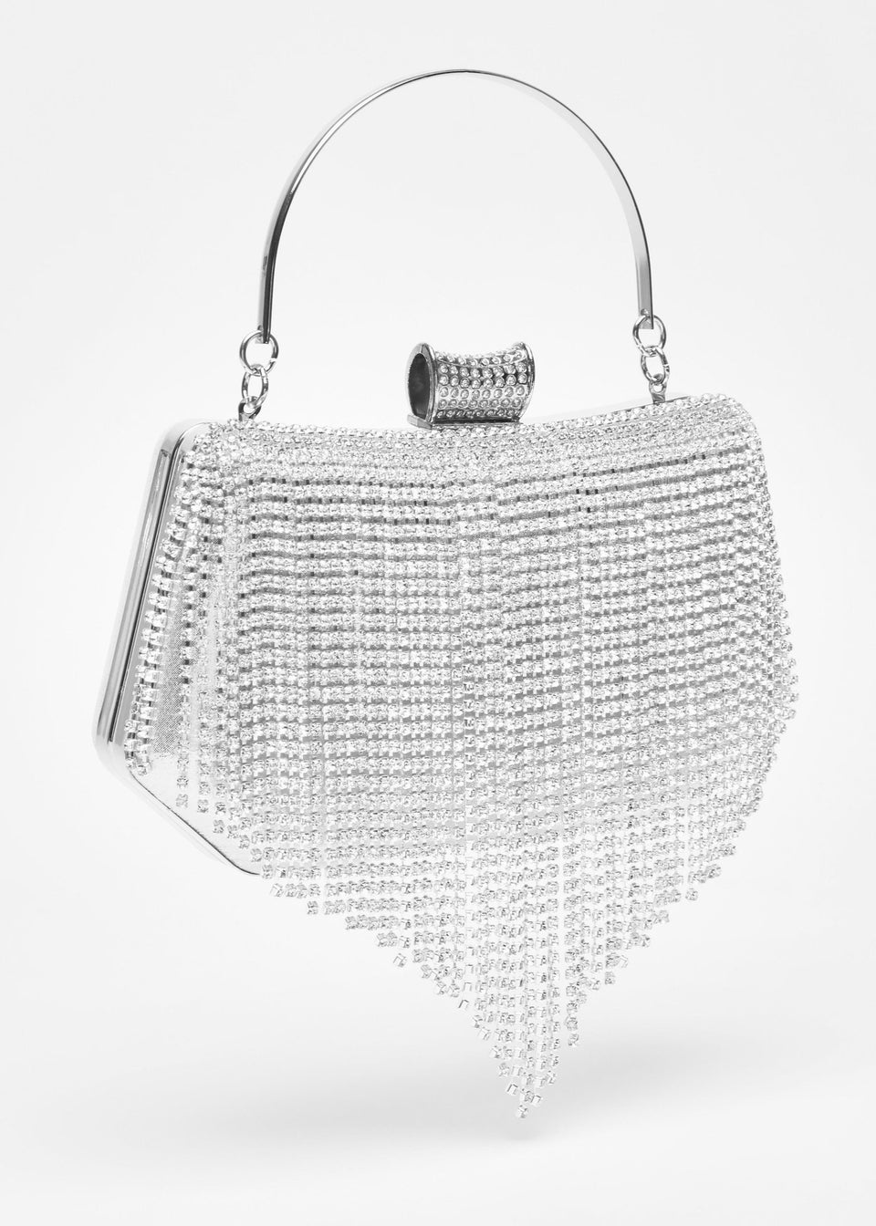 Quiz Silver Diamante Fringe Box Bag