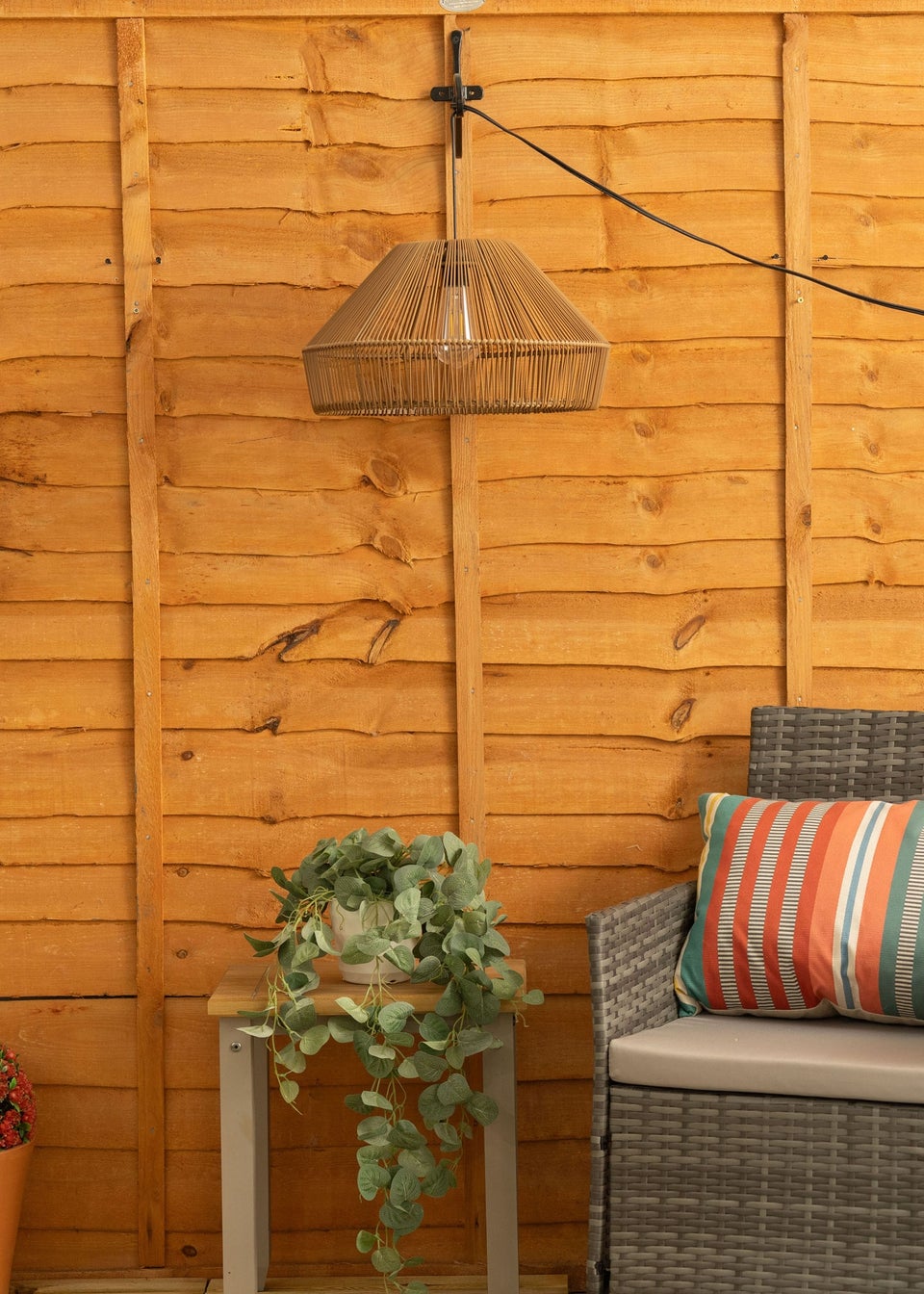 ValueLights Brown Rattan Solar Pendant Lamp (22cm x 40cm x 40cm)