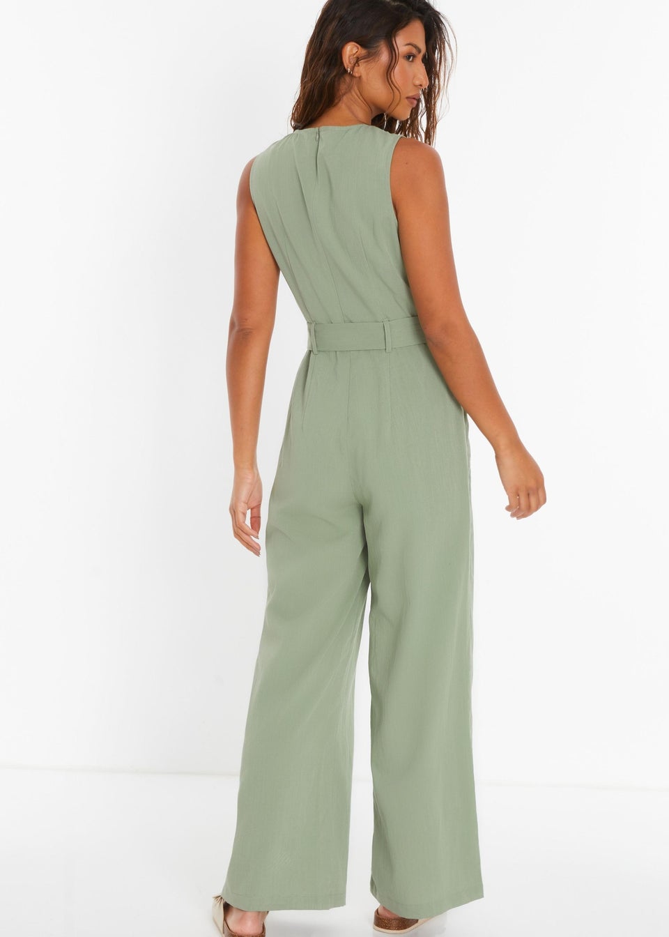 Quiz Green Linen Look Palazzo Jumpsuit