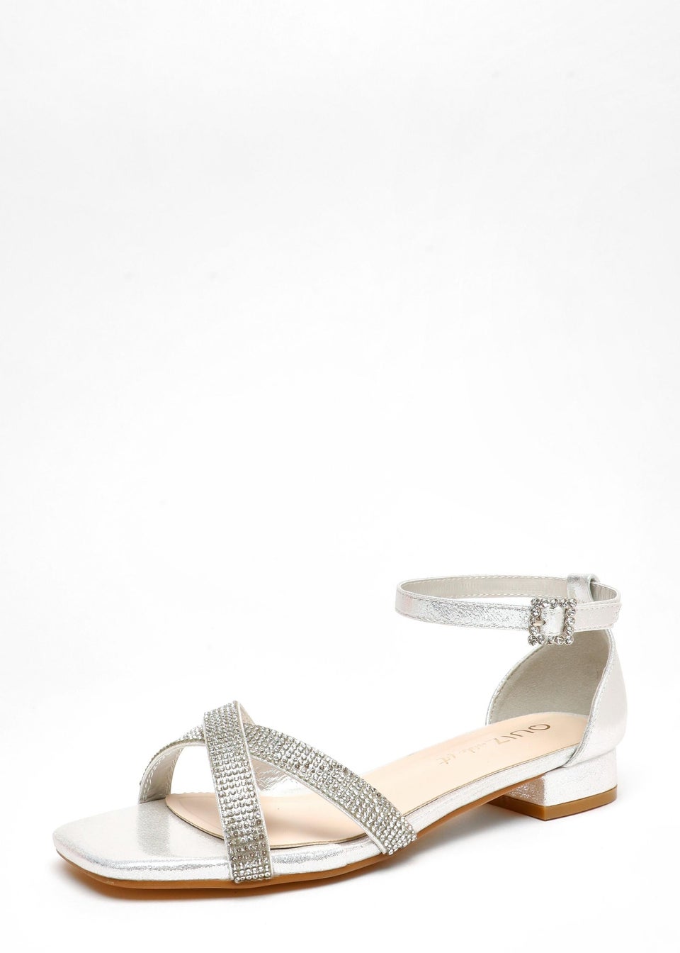 Quiz silver shimmer cross strap sandals shop