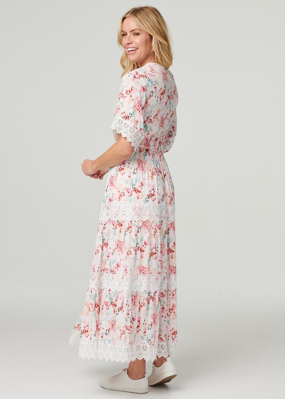 Izabel London White Floral Lace Detail Maxi Dress