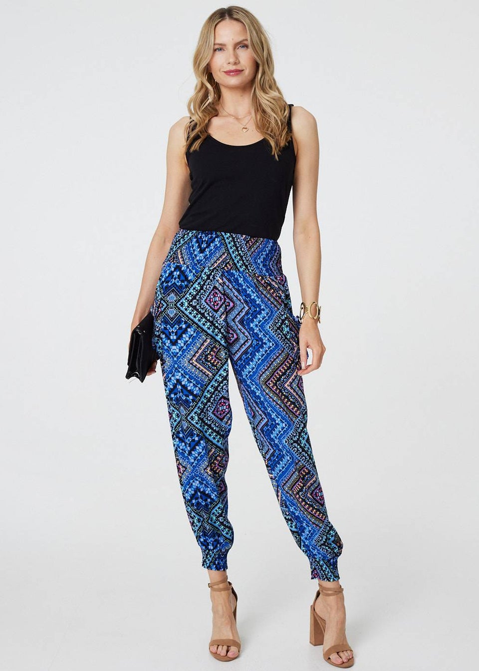 Izabel London Blue Aztec Print High Waist Harem Pants