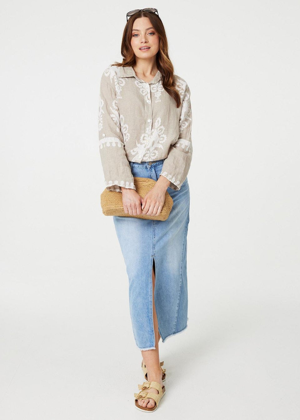 Izabel London Stone Printed Oversized Button Down Shirt