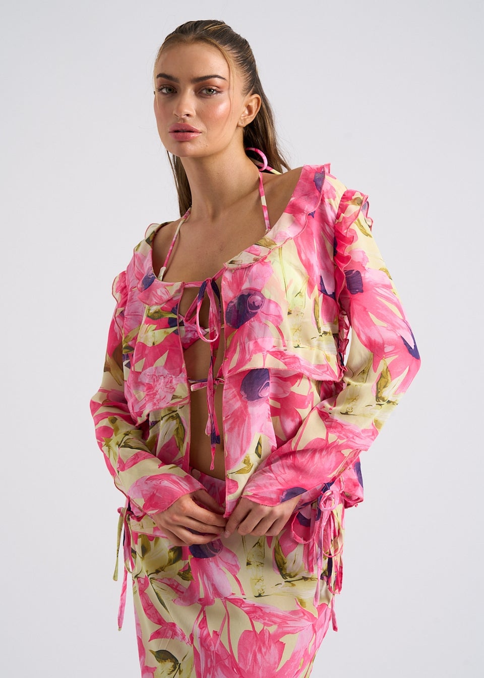 Urban Bliss Multi Floral Tie Front Top
