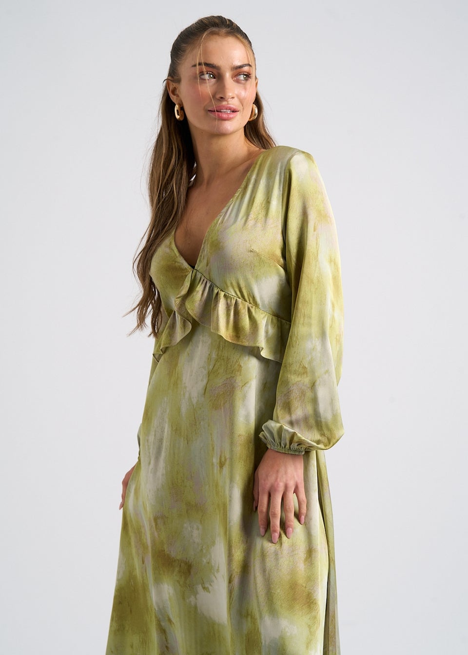 Urban Bliss Green Tie Dye Ruffle Seam Smock Dress - Matalan