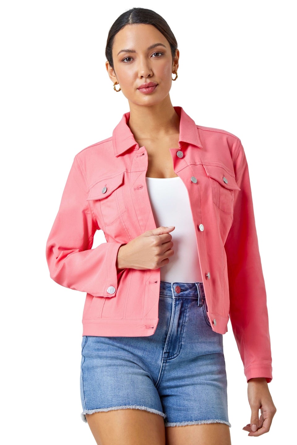 Salmon pink denim jacket online