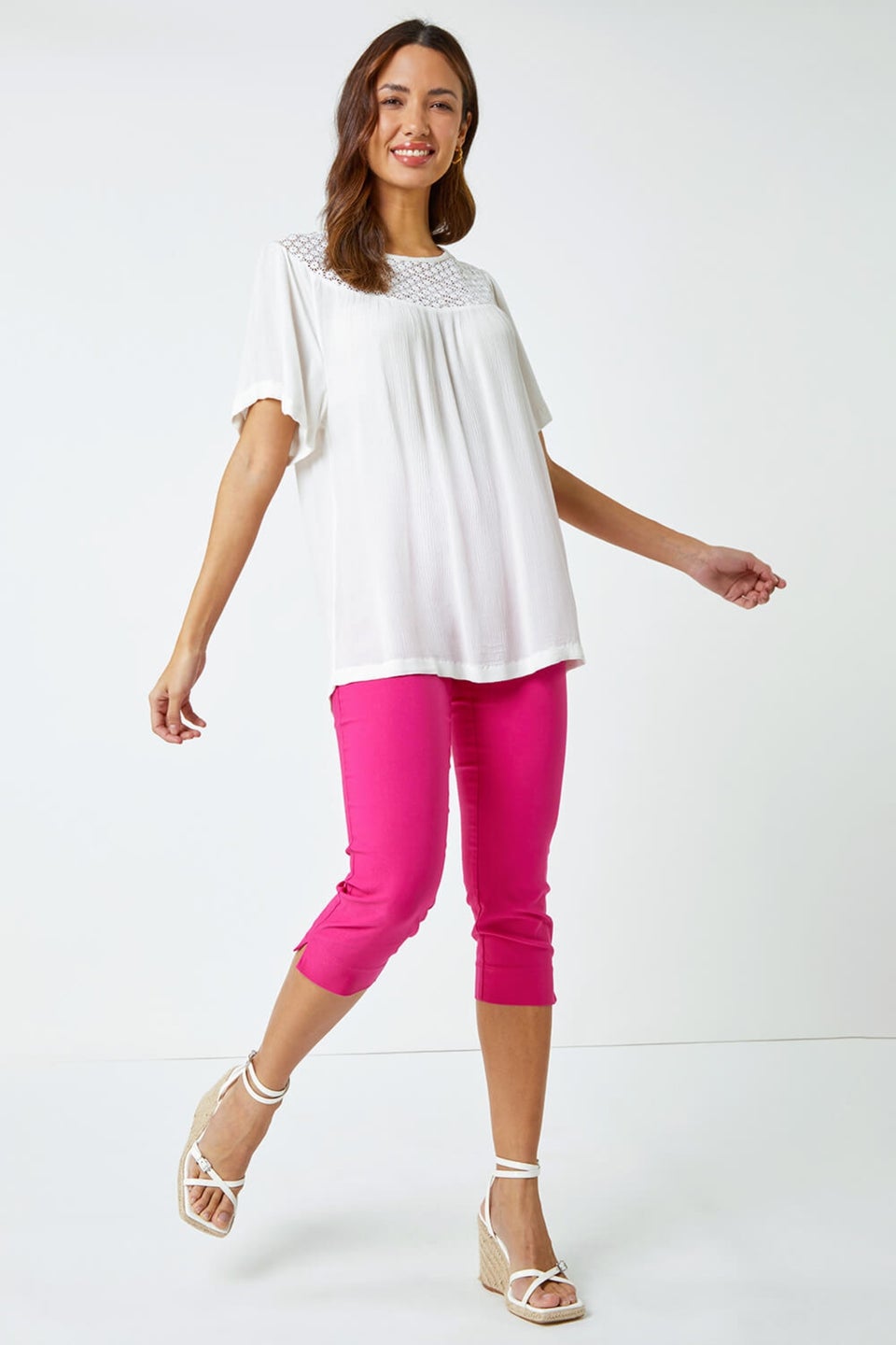 Roman Pink Cropped Stretch Trouser Capri Summer Leggings 3/4 Pedal Pushers