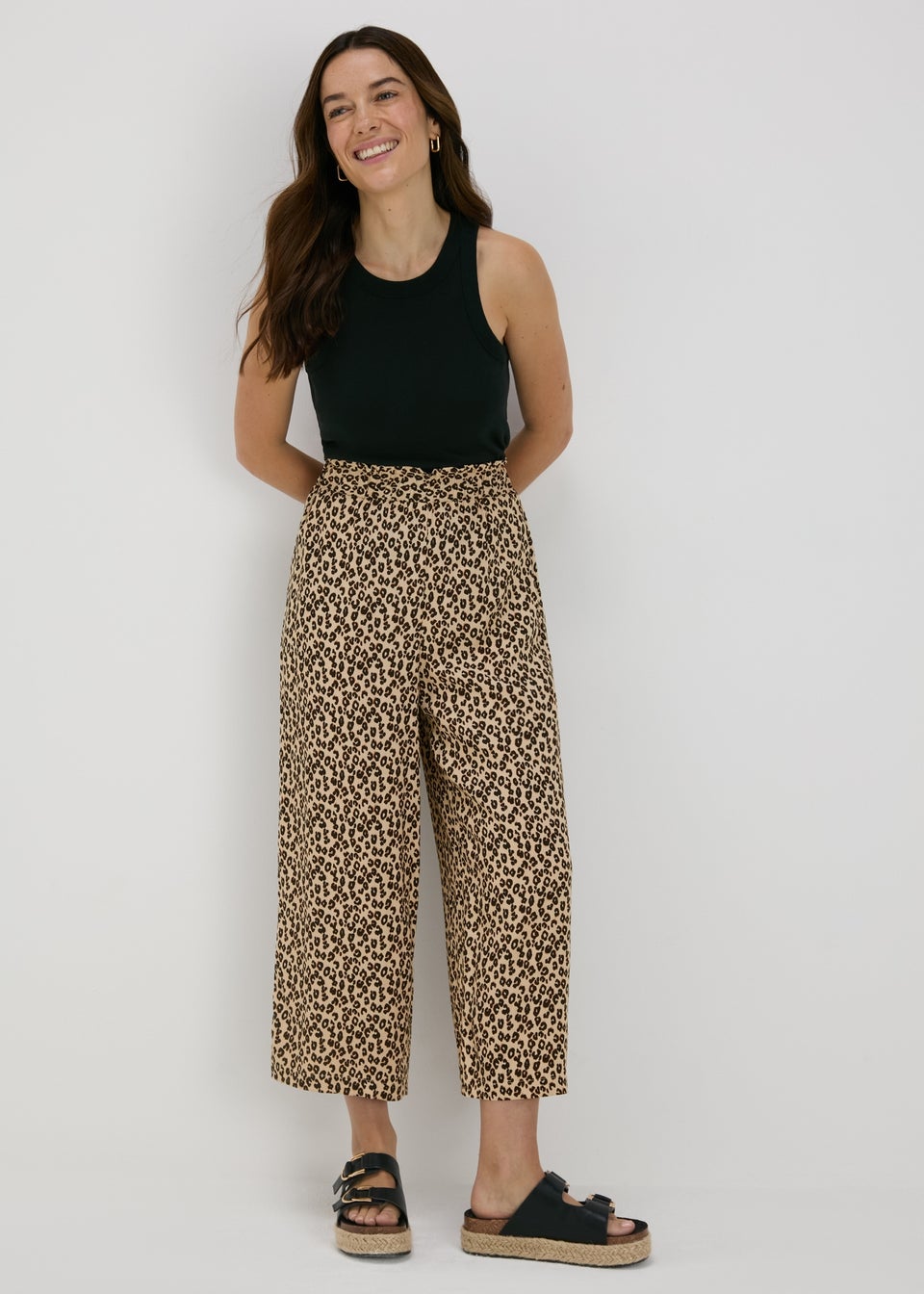 Brown Leopard Print Wide Leg Trousers