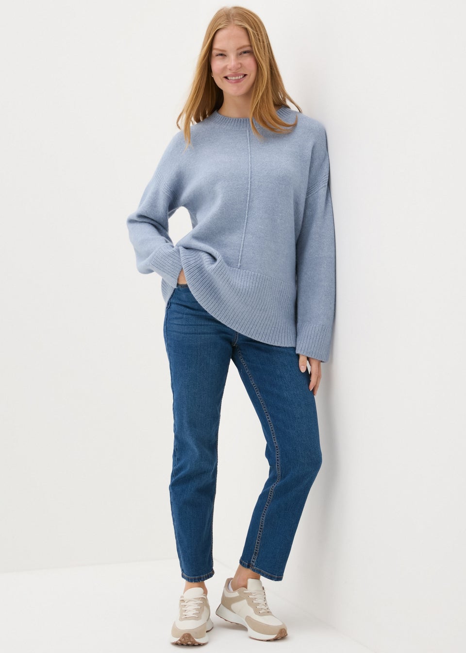 Blue Knitted Front Seam Jumper