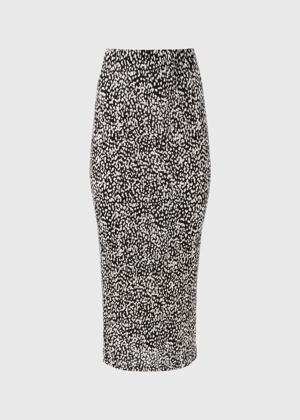 Black Spot Print Plisse Midi Skirt