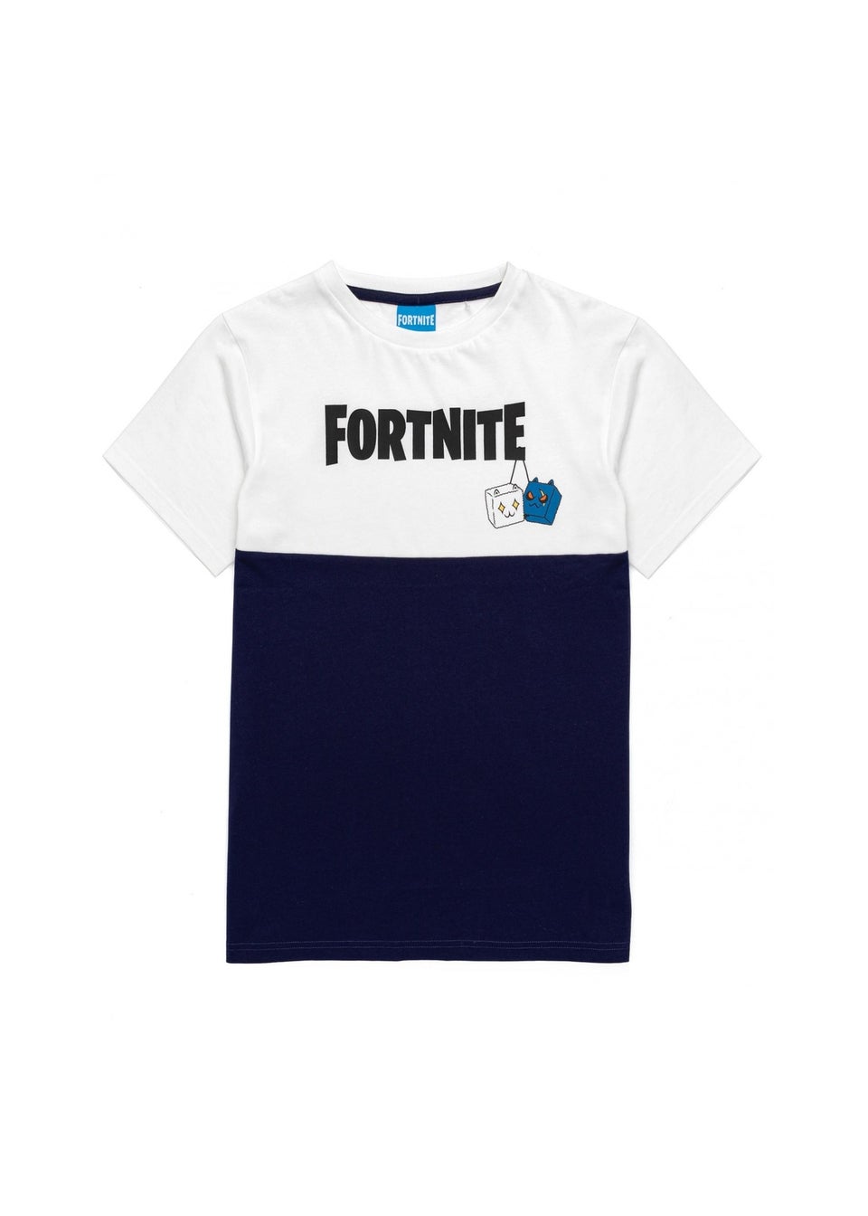 Fortnite Boys White Navy Colour Block T Shirt 11 16yrs Matalan
