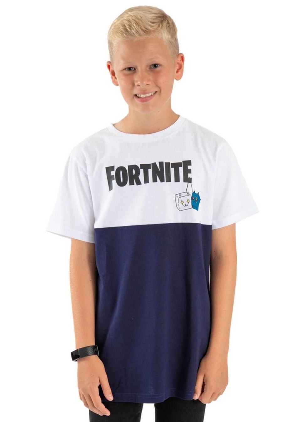 Fortnite Boys White Navy Colour Block T Shirt 11 16yrs Matalan