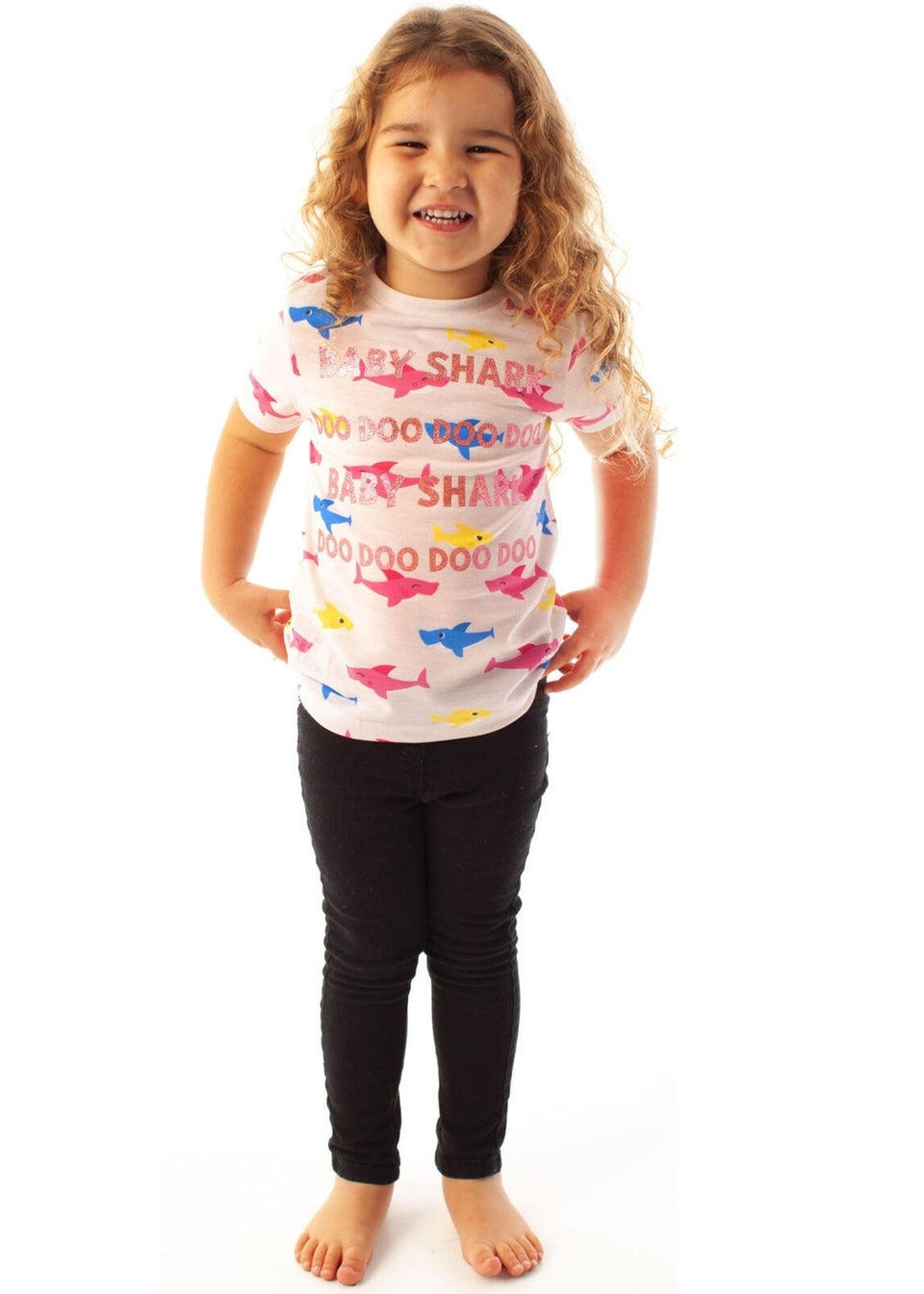 Baby Shark Girls Pink Glitter All-Over Print T-Shirt (1-6yrs)