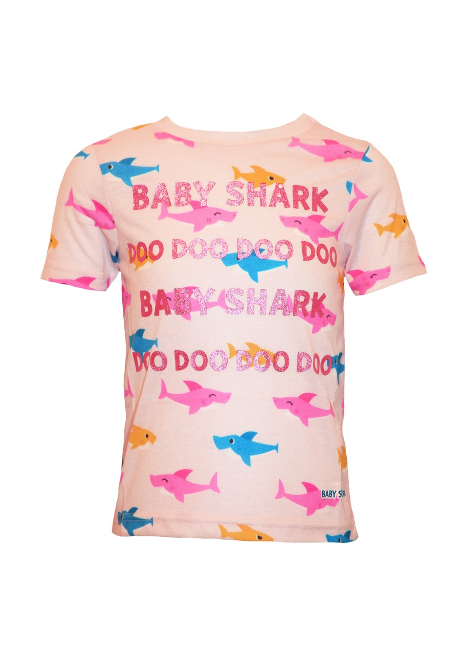 Baby Shark Girls Pink Glitter All-Over Print T-Shirt (1-6yrs)