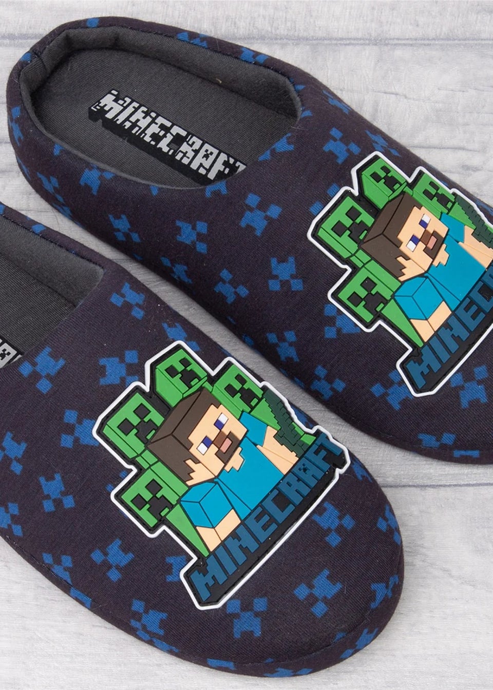 Minecraft Boys Navy Creeper Slippers (Younger 12 - Older 3)