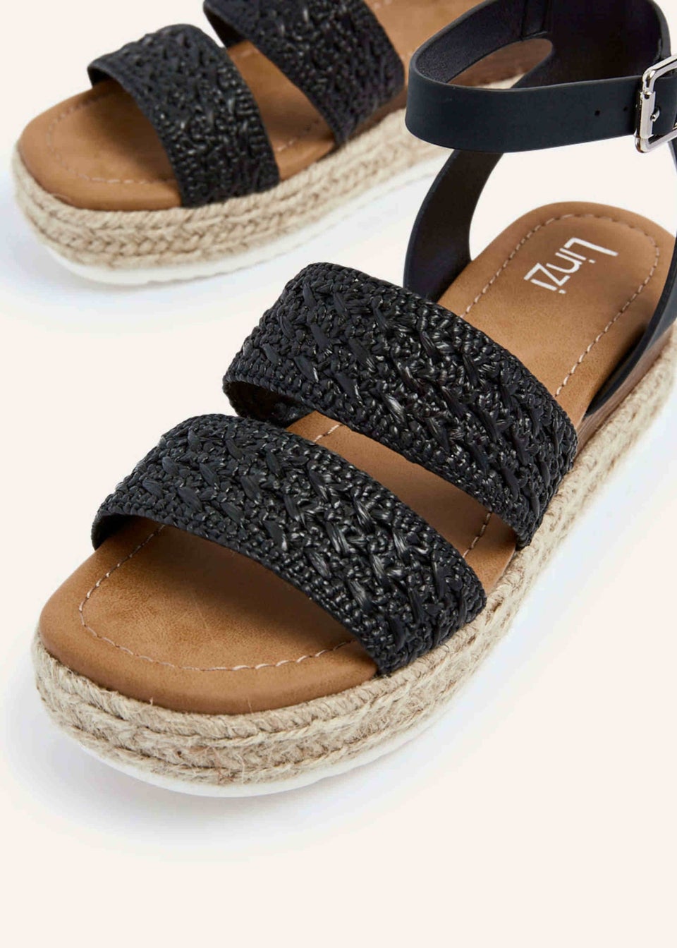 Linzi Daria Black Nubuck Crochet Two Part Espadrille Inspired Platform Wedge