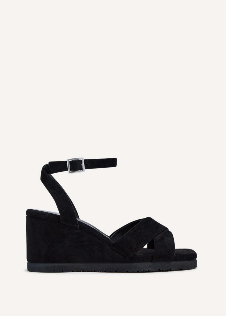 Linzi Imogen Black Faux Suede Covered Crossover Wedge