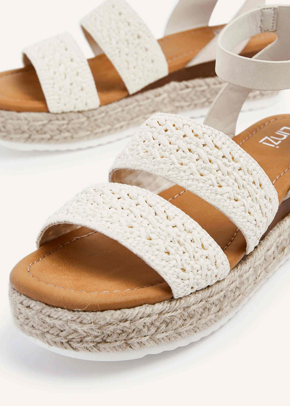 Linzi Daria Beige Nubuck Crochet Two Part Espadrille Inspired Platform Wedge
