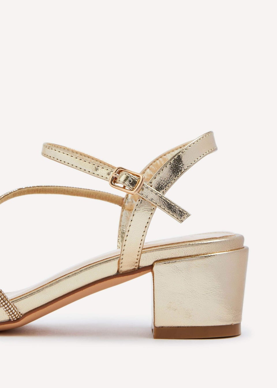 Linzi Riri Gold Faux Leather Diamante Strappy Block Heeled Sandal