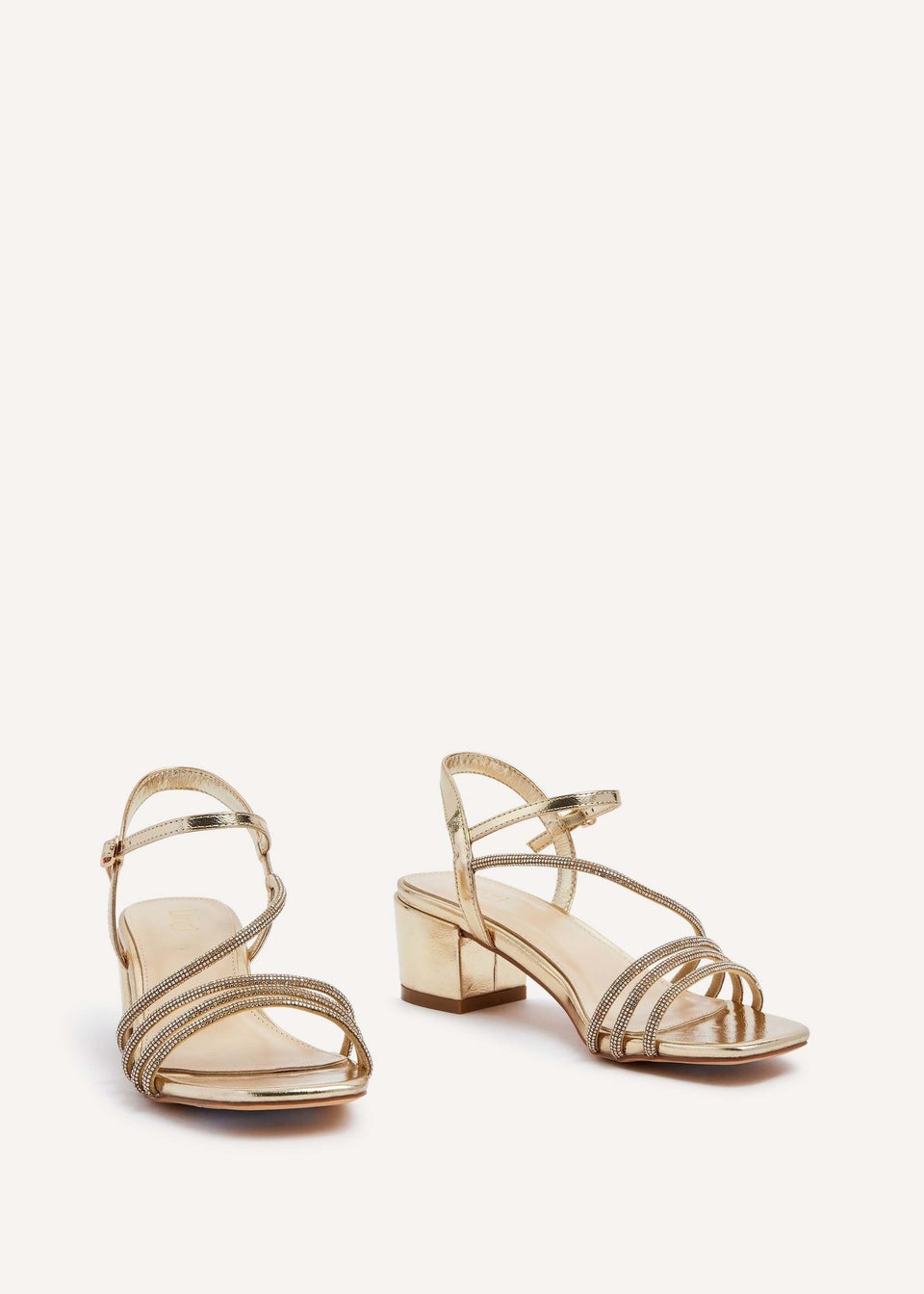 Linzi Riri Gold Faux Leather Diamante Strappy Block Heeled Sandal