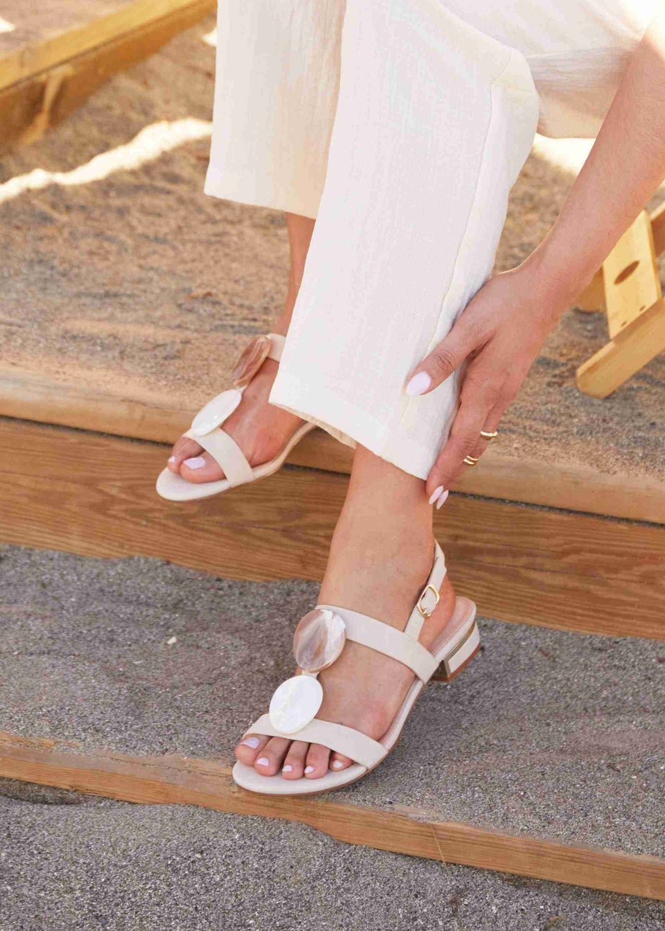 Linzi Ainsley Nude Suede Flat T-Bar Sandal
