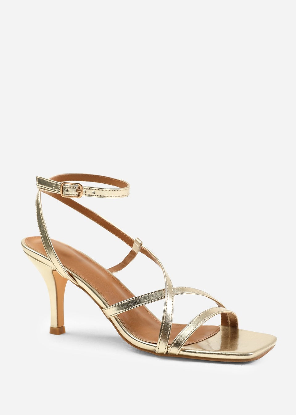Where's That From Austin Gold Multi Strap Cross Over Heels